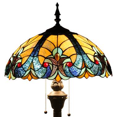 Ballico Tiffany Lamp Sea Blue Stained Glass Table Lamp 12X12X18 Inches  Dragonfly Style Desk Reading Light