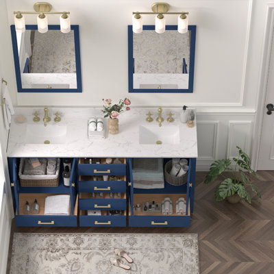72" Freestanding Double Bathroom Vanity with Quartz Top
