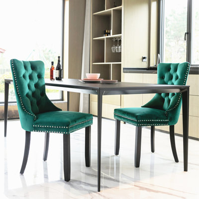 Ensemble de 2 chaises de salle à manger rembourrées en velours de haute qualité avec pieds en bois et garniture cloutée haut de gamme