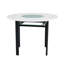Table de salle à manger 42 "ronde avec incrustation en verre gris - Table de cuisine blanc mat avec tablette de rangement en verre et support en métal noir stable (4 à 6 places)