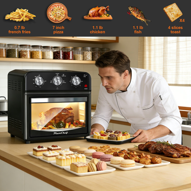 Air Fryer Toaster Oven Combo (13QT) – 360° Hot Air Circulation Enables Healthy Oil-Free Cooking, Multifunctional Stainless Steel Convection Countertop Oven with Adjustable Time & Temperature