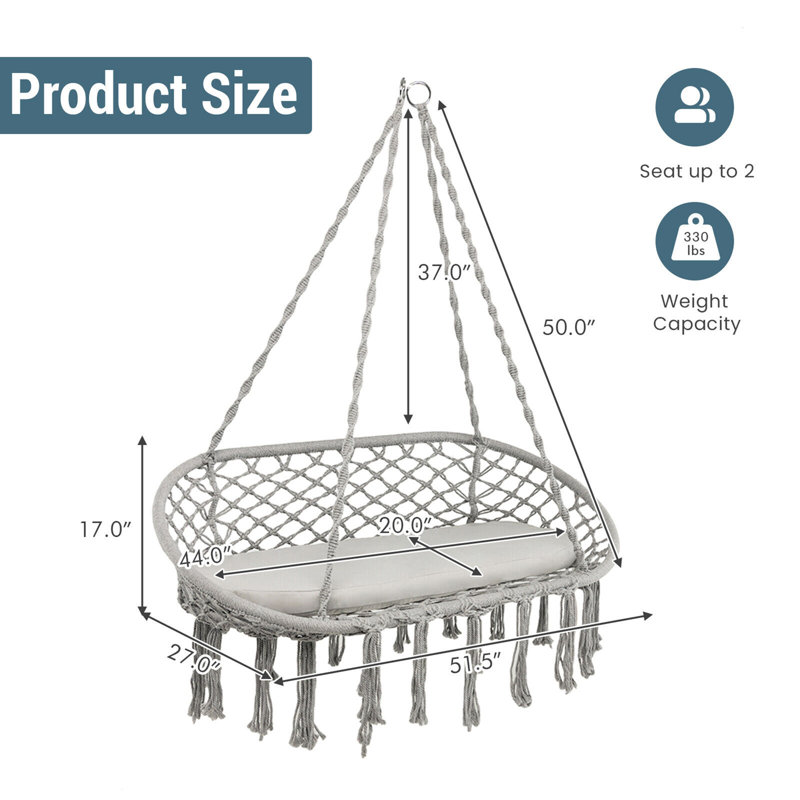 Amiriah 2 Person Chair Hammock, Gray
