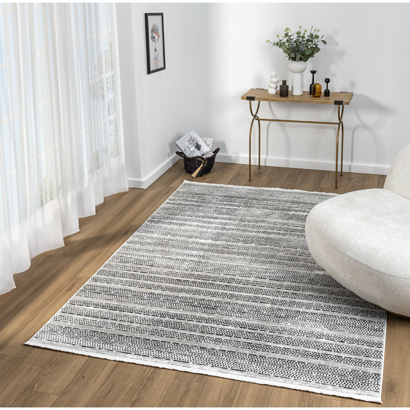 Gionata Collection Cream/Onyx Contemporary Abstract Stripe Area Rug, Rectangle 7' x 10'10"
