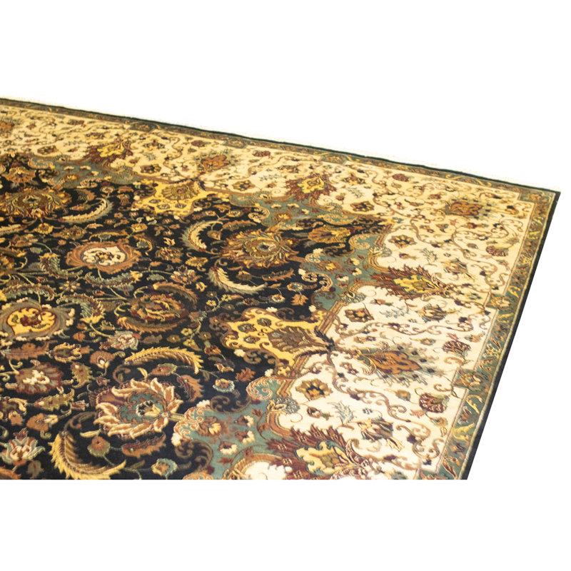 Tapis noir et crème noué à la main de haute qualité