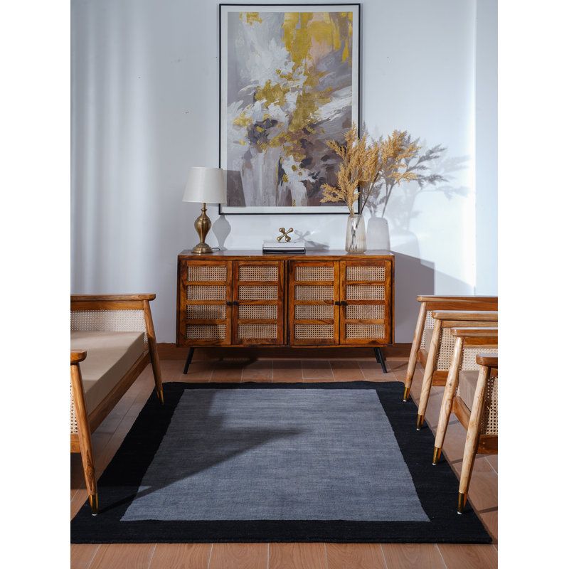 Kenshawn Hand-Knotted Wool Eco-Friendly Area Rug - Rectangle | Charcoal Black | Contemporary Design | Area Rugs for Living room