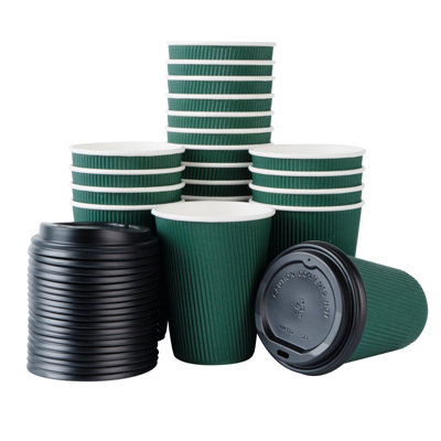 Restaurantware 12 Oz Coffee Cups Pack of 200 Ripple Wall Insulated Paper Cups, Dark Green Disposable, For Hot Beverage With Built-In Insulation Non-Slip Grip For Coffee Shop Takeaway