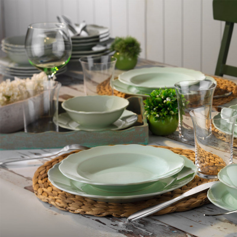 Calla Piece Porcelain China Dinnerware Set - Service for 6, Green