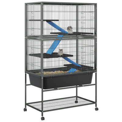 Cage à furet, grande cage de 59 po H avec plate-formes amovibles, plateau profond coulissant, tablette de rangement, cages en métal pour petits animaux sur roues pour chinchillas, cochons d'Inde, lapin, planeur à sucre