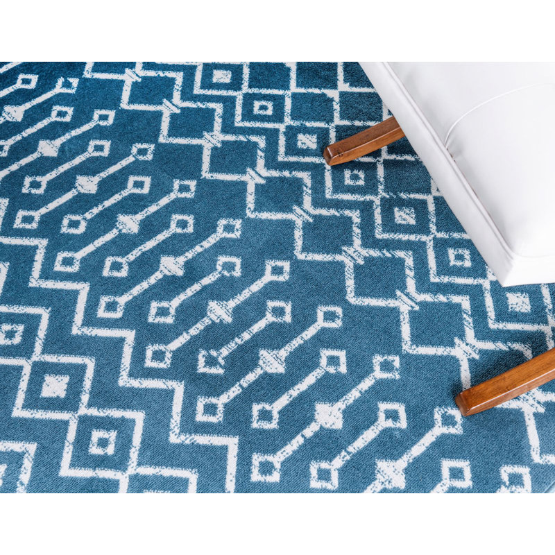 Tapis contemporain Aemtenan couleur océan, Tapis de couloir 2 pi 6 po x 8 pi 2 po