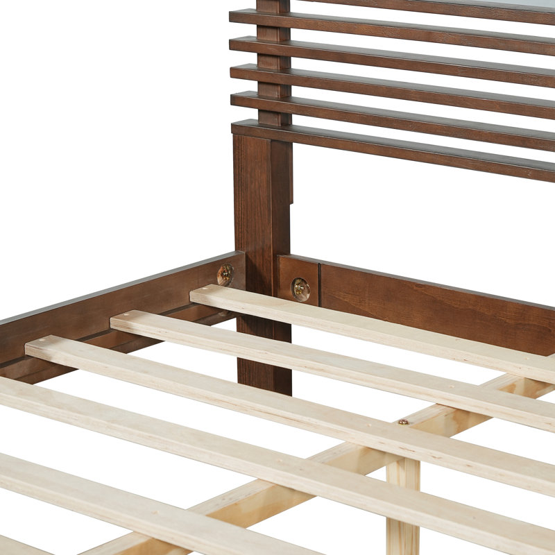 Davisboro Modern Solid Wood Bed Frame With Slatted Headboard, Walnut, Queen