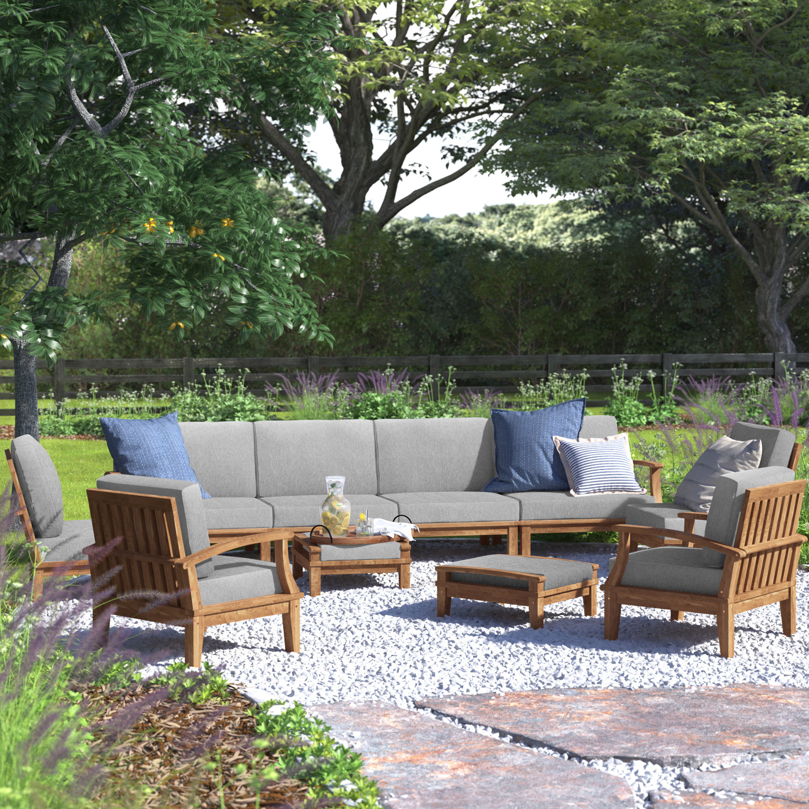 Marina 8-Person Teak Patio Seating Group, Gray