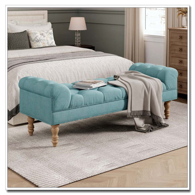 Banc de bout de lit capitonné, grand repose-pieds rembourré, repose-pieds avec pieds, tabouret avec accoudoirs roulés, banc en tissu rembourré, banc d'intérieur pour chambre à coucher, salon, entrée