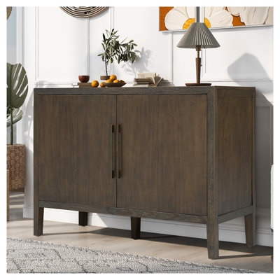 U_STYLE 47.25" Dark Brown Farmhouse Sideboard with Pine Veneer, MDF Storage Cabinet for Living Room
