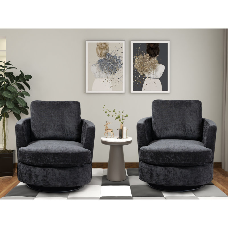 Ottelia 32'' Wide Slipcovered Swivel Barrel Chair, Black Chenille