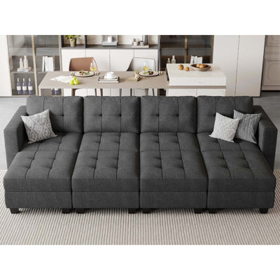 Soneson Hunsicker 116.6'' Large Modular Variable Sectional Upholstered Sleeper Couch Storage Sofa Bed-9 Piece