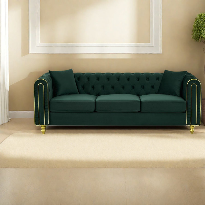 Ensemble de canapés modernes en velours vert Chesterfield 3 places pour la maison