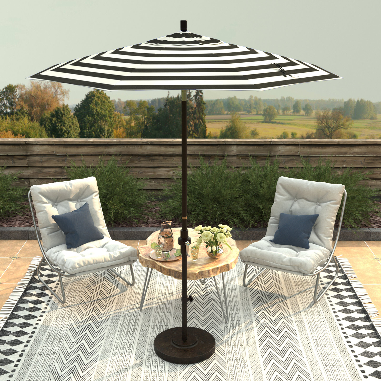 Che 90'' Outdoor Umbrella, Cabana Classic Black Stripe Sunbrella®