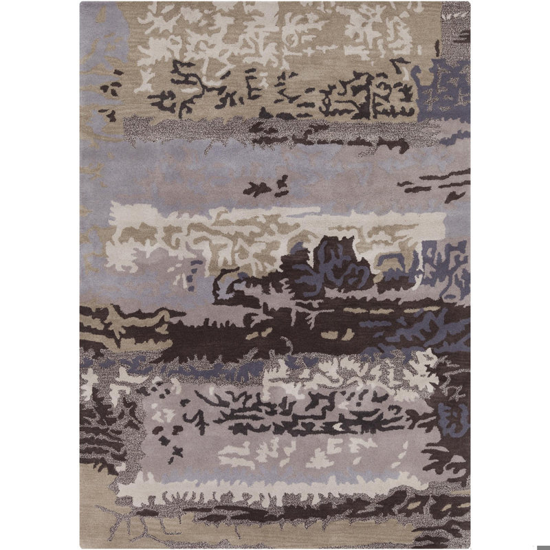 Pender Authentic Hand-Tufted Handmade Lavender, Slate Gray, Charcoal, Tan & Cream Modern Stratified Painterly Abstract Wool Area Rug