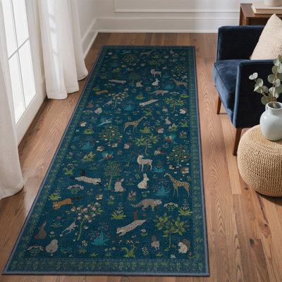 Alcoa Blue Animal Print Performance Machine Washable Area Rug