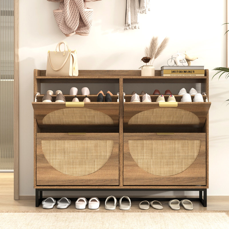 24 Pair Shoe Storage Cabinet, Natural Wood