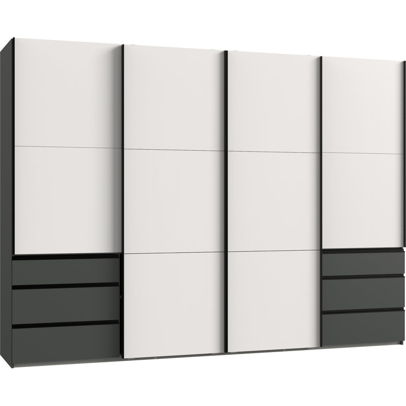 Guardino 4 Door Wardrobe, 216cm H x 300cm W x 65cm D, White/Graphite