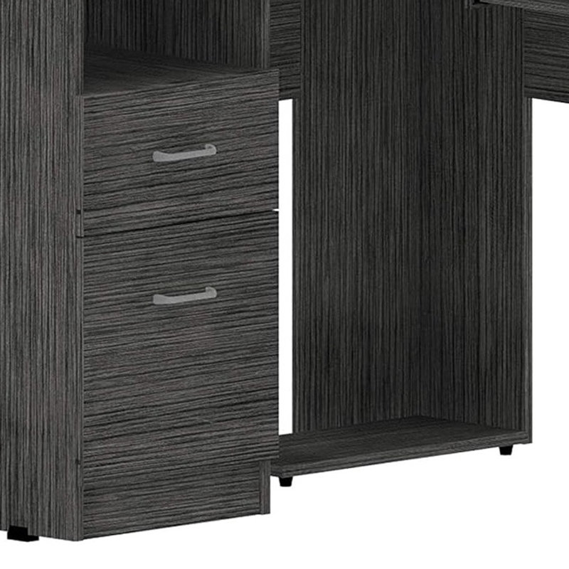 47" Light Gray L Shape Computer Desk With Two Drawers, Black Incorrect