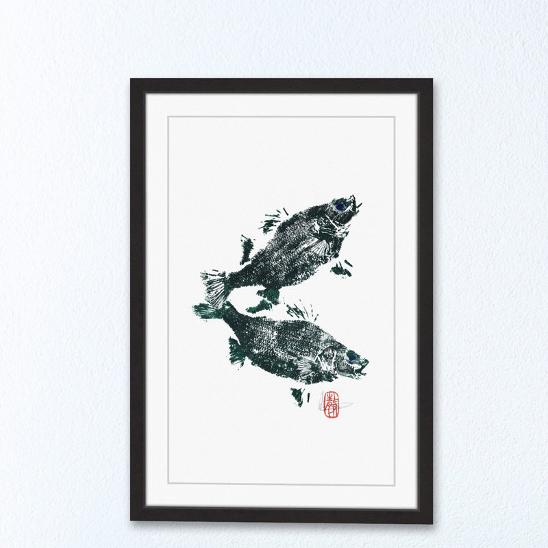 Green Framed Canvas Print of Fish Reflection, 24" x 16"