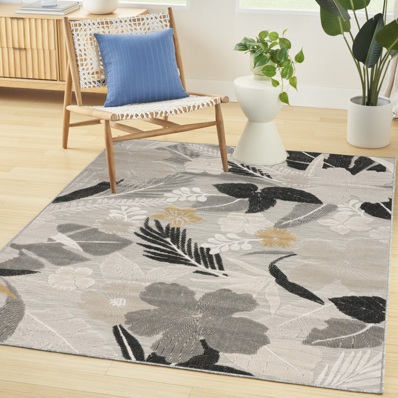 Tapis tropical gris 5 pi 3 po x 7 pi 3 po Juno, Gris, Rectangle 5 pi 3 po x 7 pi 3 po