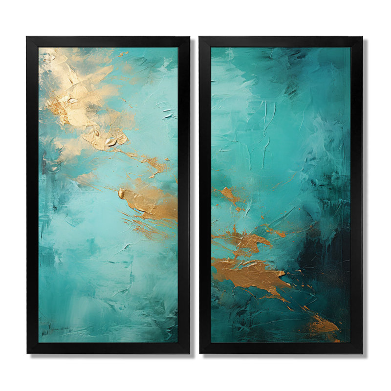 «Turquoise Tranquility - Abstract Landscape Wall Art», ensemble de 2 impressions sur toile bleu sarcelle, H 20 po x l 24 po