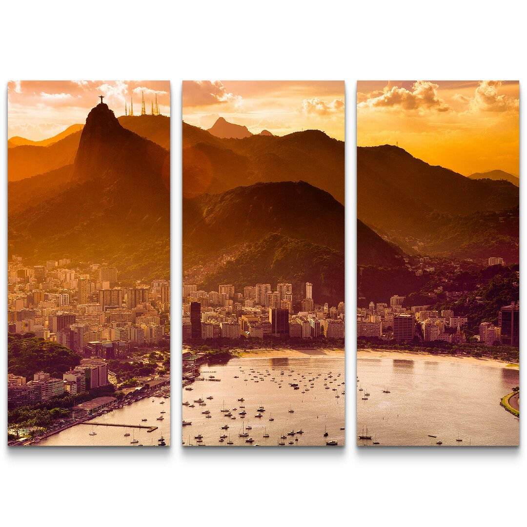 3-tlg. Leinwandbilder-Set Luftaufnahme der Guanabara Bay - Rio de Janeiro