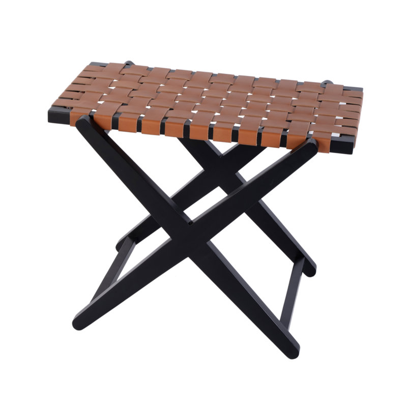 Porte-bagages en cuir et bois Faison, Orange / noir