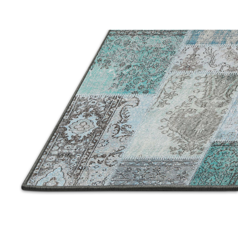 Tapis de zone bleu contemporain, Rectangle 5 pi x 7 pi