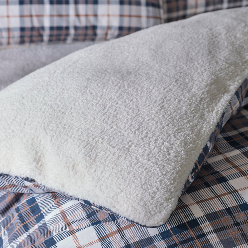 Cosy Sherpa Check Duvet Cover Set, Navy Blue, King Duvet Cover Set + 2 Standard Pillowcases