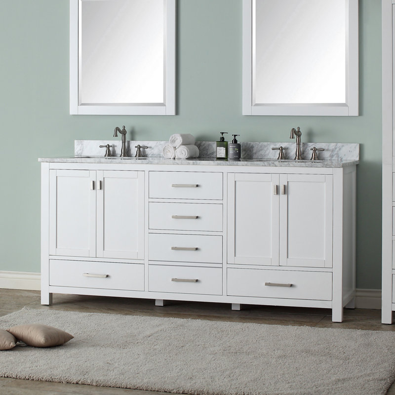 Modero 60" Double Bathroom Vanity with Top, Carrera White Marble, Chilled Gray