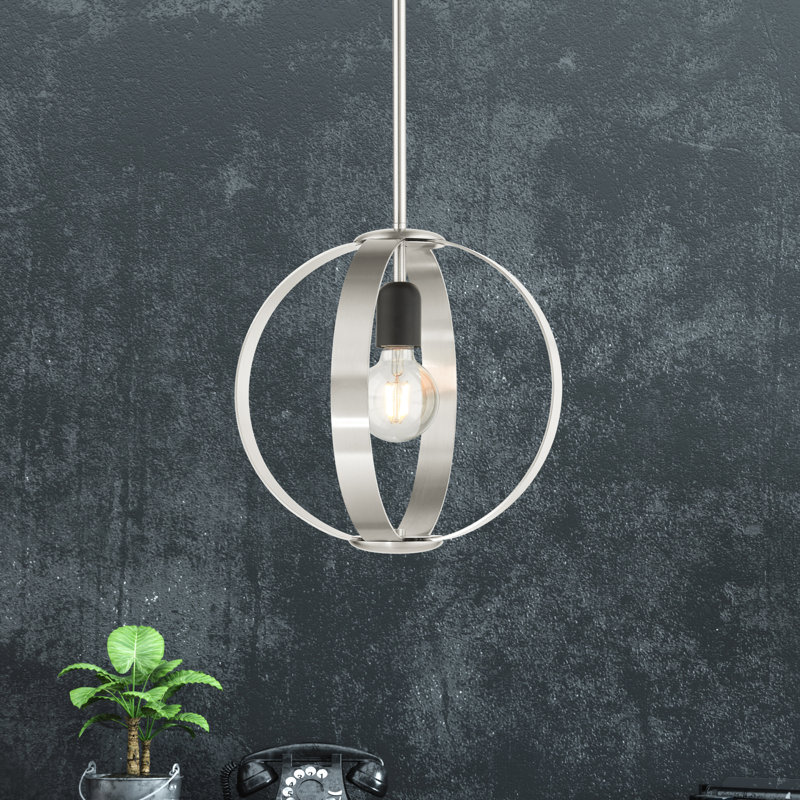 Luminaire suspendu simple à 1 lumière Maubray, Nickel brossé / noir