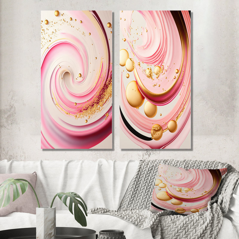 Cercles abstraits roses et dorés - ensemble de 2 décorations murales - art moderne imprimé pour la décoration intérieure
