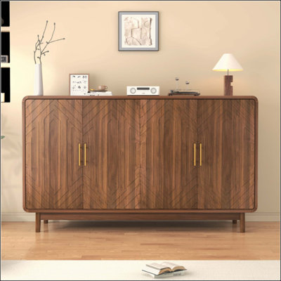 Buffet avec rangement, buffet sculpté à 4 portes, armoire d'appoint multifonctionnelle avec panneau à couches réglables pour le salon, le vestibule, le couloir, le bureau, la cuisine et la salle à manger