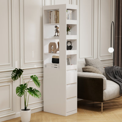 Armoire de rangement autoportante, support de rangement pour salle de bain, unité de coin multifonctionnelle, tablette à 4 niveaux et 2 tiroirs