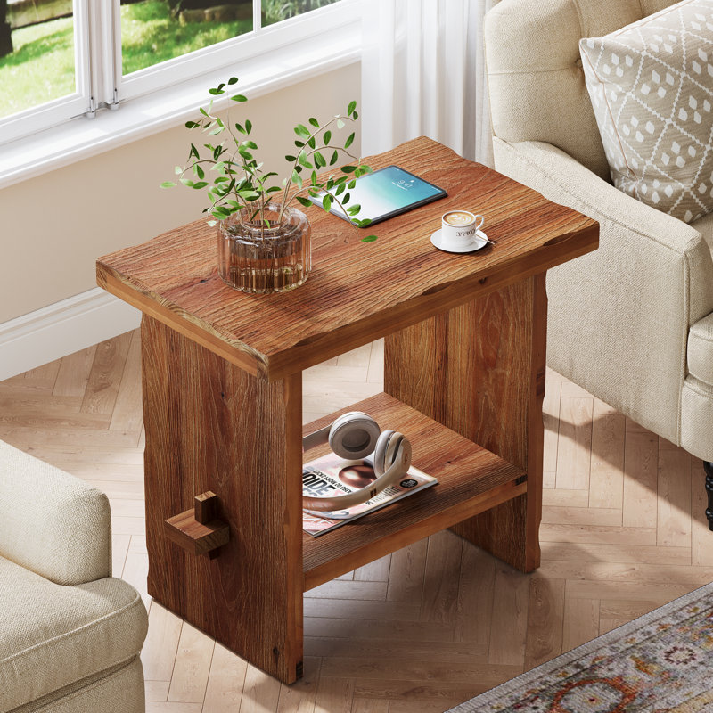 23.62" Solid Wood End Table, Farmhouse Small Bedside Table With Storage For Living Room, 1