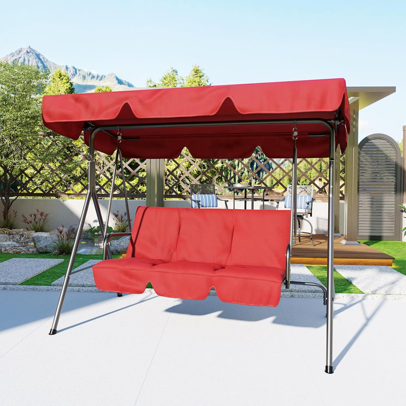 3 Seater Outdoor Swing Chair With Adjustable Canopy, Convertible Canopy Hanging Swings Glider