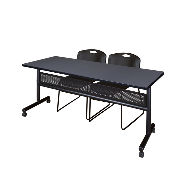 Table gigogne à rabat Nevjana, 2 chaises empilables Zeng, H 29 po x L 48 po x l 24 po, Noir, Acajou