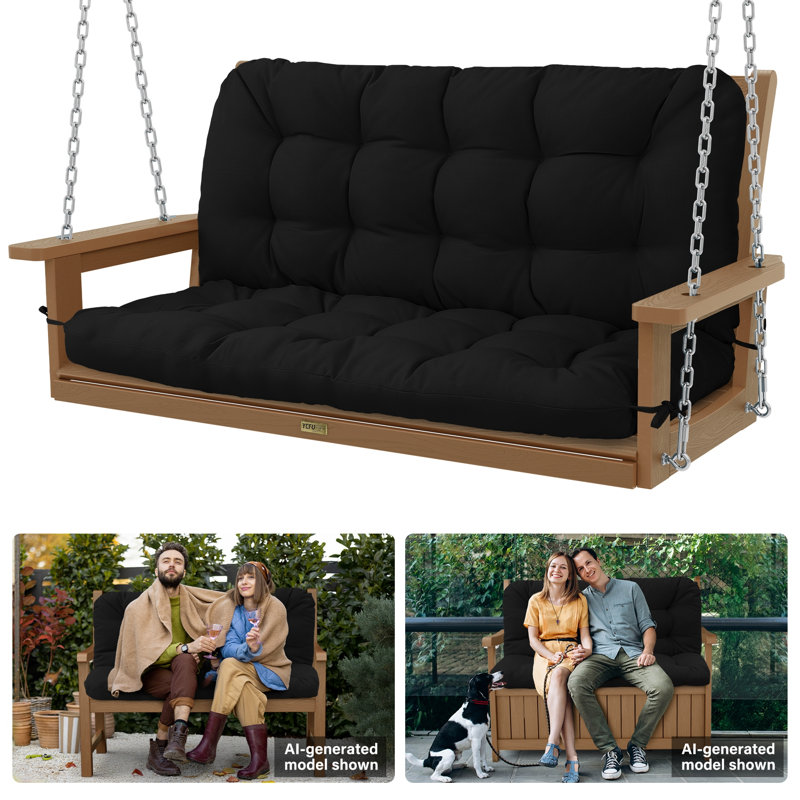 Coussin de banc d'extérieur imperméable pour 2-3 personnes, Black
