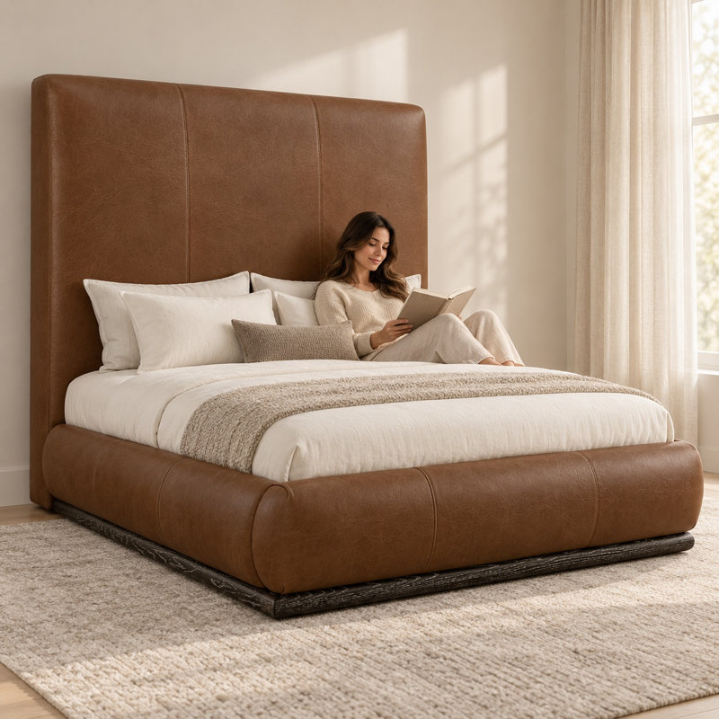 Cipriani Heirloom Quality Bed (Tall Version 72"H) in Buttery Soft 100% Top Grain Leather, Made to Order, Queen