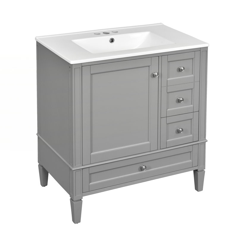 Meuble-lavabo 30 po avec lavabo en céramique, Gris, Argent argent