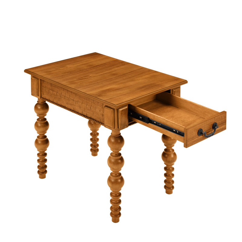 Table de bout vintage étroite en bois massif avec tiroir, côté pour le salon, matériaux naturels de haute qualité, chaleur, conception à bulles sur les pieds, tiroir de rangement en bois naturel et en bois d'hévéa, assemblage rapide, idéal