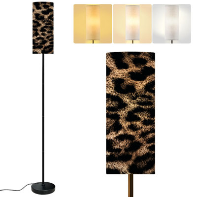  68.5" Standing Floor Lamp Seamless leopard animal skin for fabric Dimmable Metal Pole Lamp with Linen Lampshade LED Bulb Included