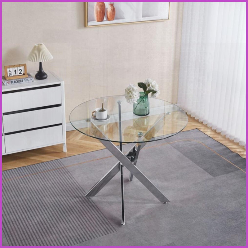 Table basse moderne en verre trempé avec pieds en croix en métal blanc, peu encombrants Facile à nettoyer pour le salon