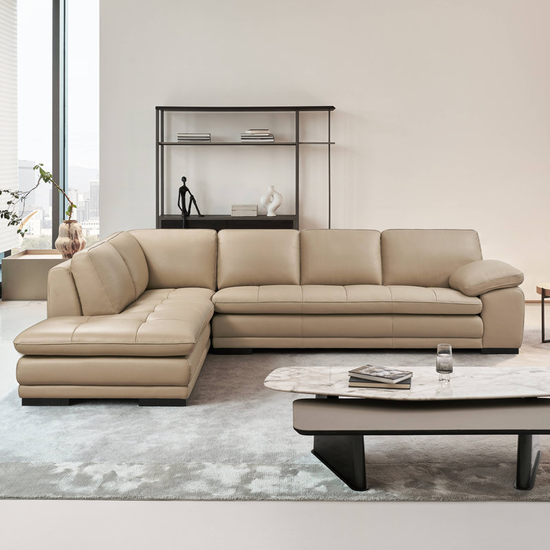 124" Wide Leather Match Sofa & Chaise, Left Hand Facing, Taupe Leather Match