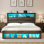 Sherell Bed Frame with Bookcase Storage Headboard and Footboard, LED Lights, Charging Station