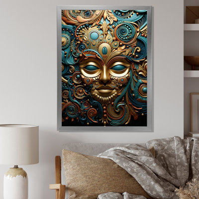 Chevigny " Gold Teal Mexico Vibrant Aztec Mask II "